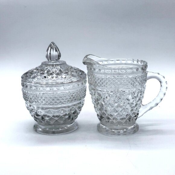 Anchor Hocking Wexford Glass Creamer And Covered Sugar Set - Picture 1 of 5